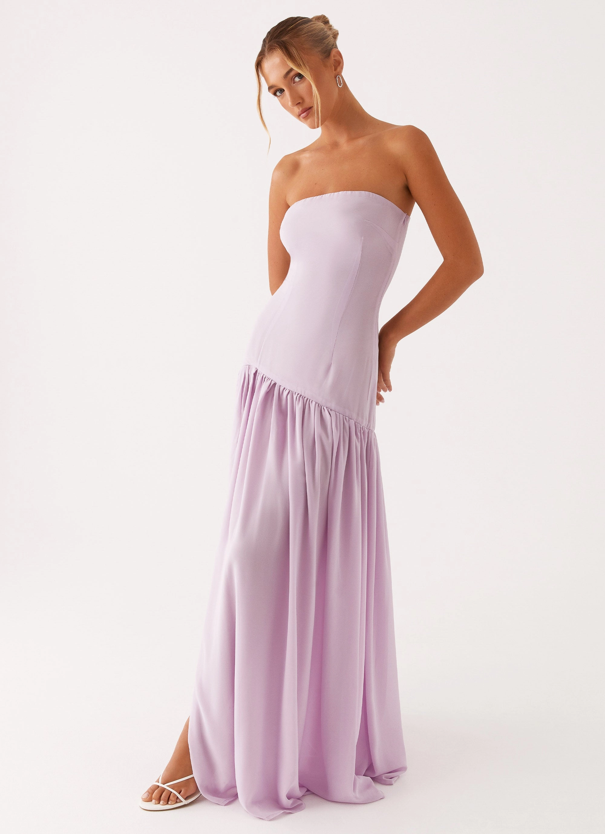 Coastal Chic Tailored Elegance Eden Strapless Maxi Dress - Lilac