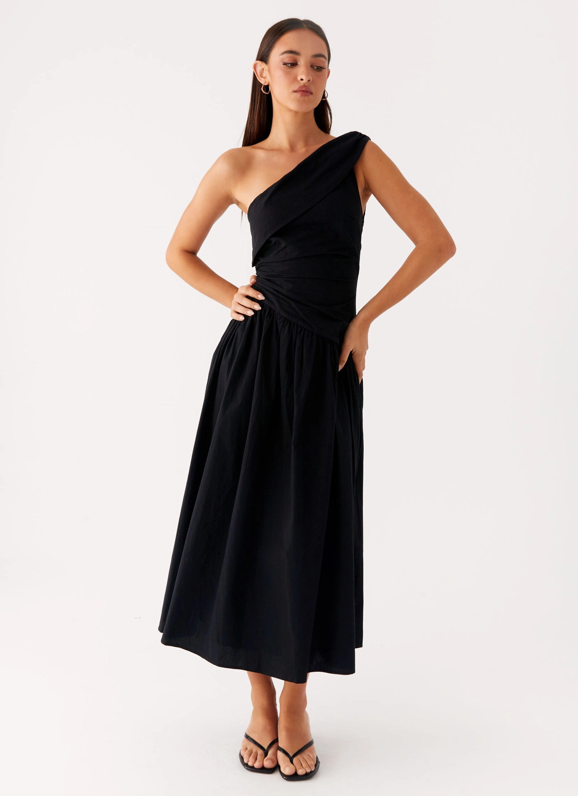 Janessa Midi Dress - Black Fine Texture Smooth Layers