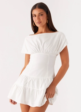 Light and Breezy Ember Haze Boat Neck Mini Dress - Off White