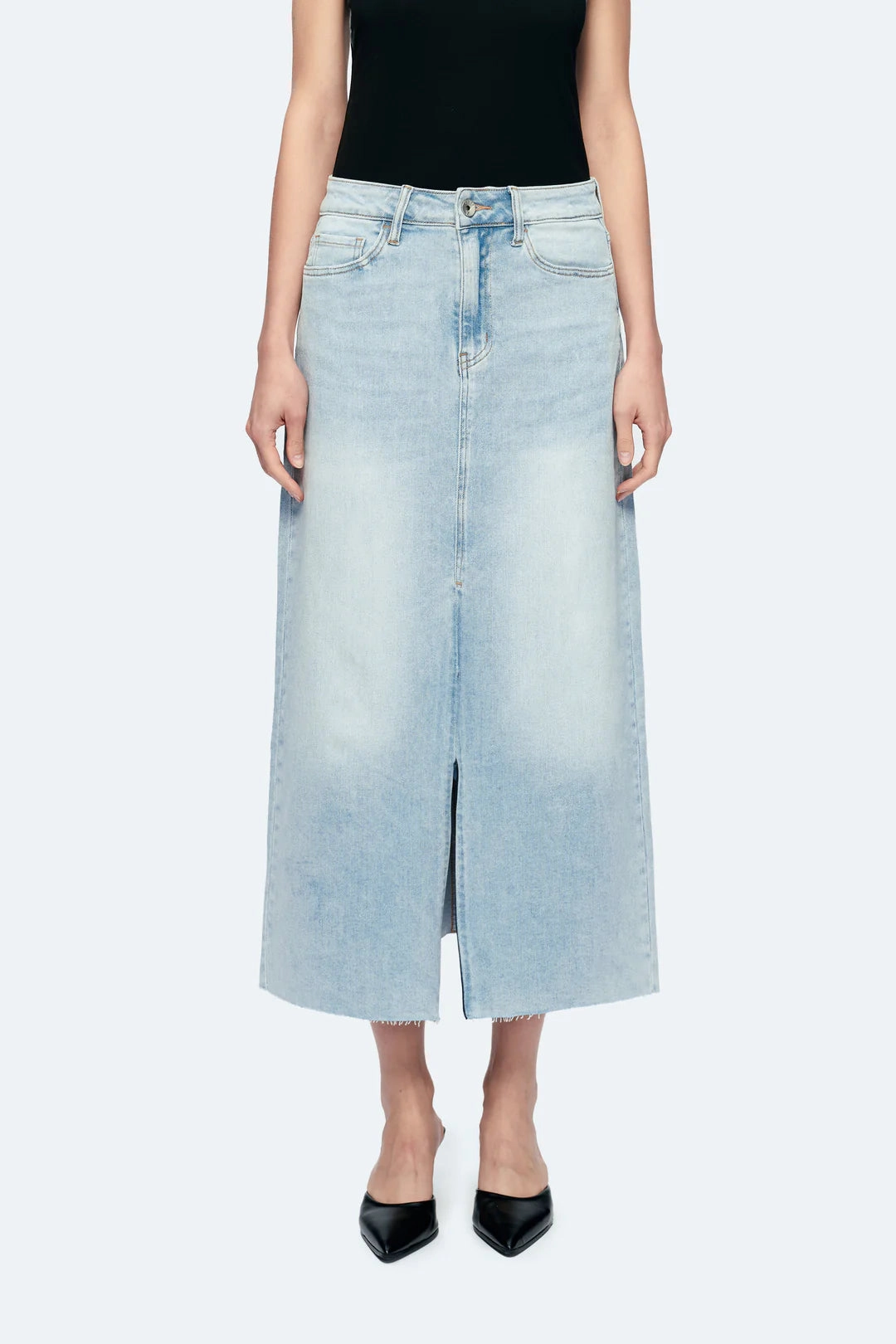 Denim Midi Skirt Light Reflective Printing