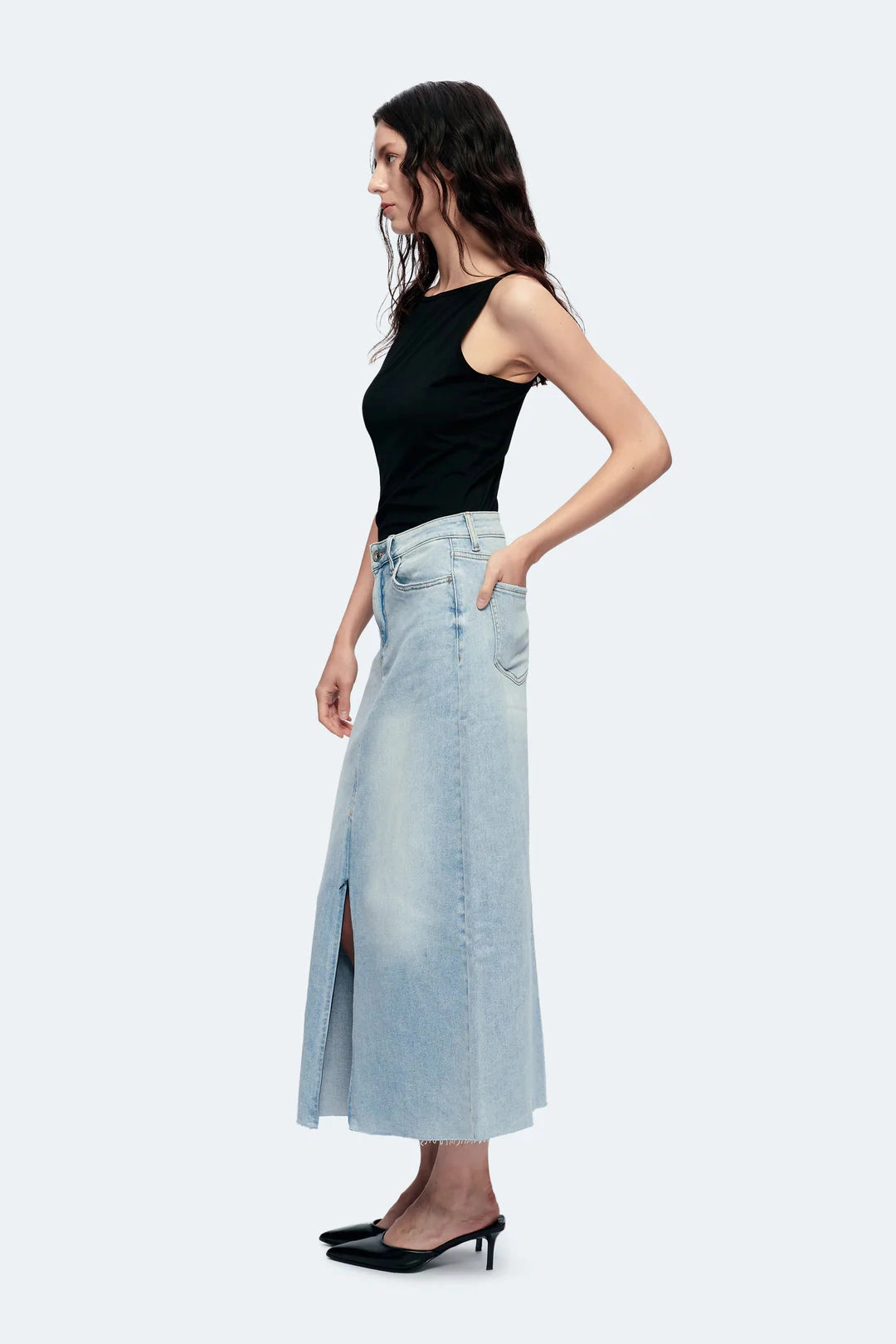 Minimal Vibe Perfect Look Denim Midi Skirt