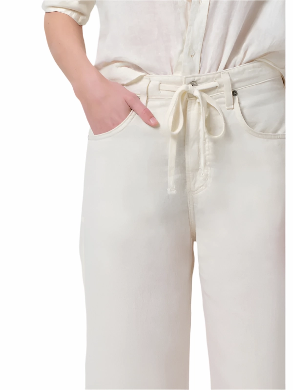 Brynn Drawstring Linen Trouser in Vanilla Outdoor Wear DoubleLayeredFabric