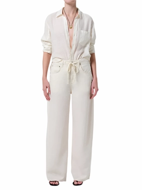 Breathable Design Outdoor Friendly Brynn Drawstring Linen Trouser in Vanilla