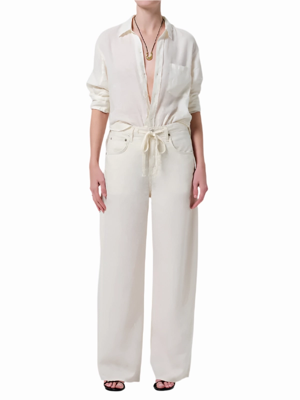 Breathable Design Outdoor Friendly Brynn Drawstring Linen Trouser in Vanilla