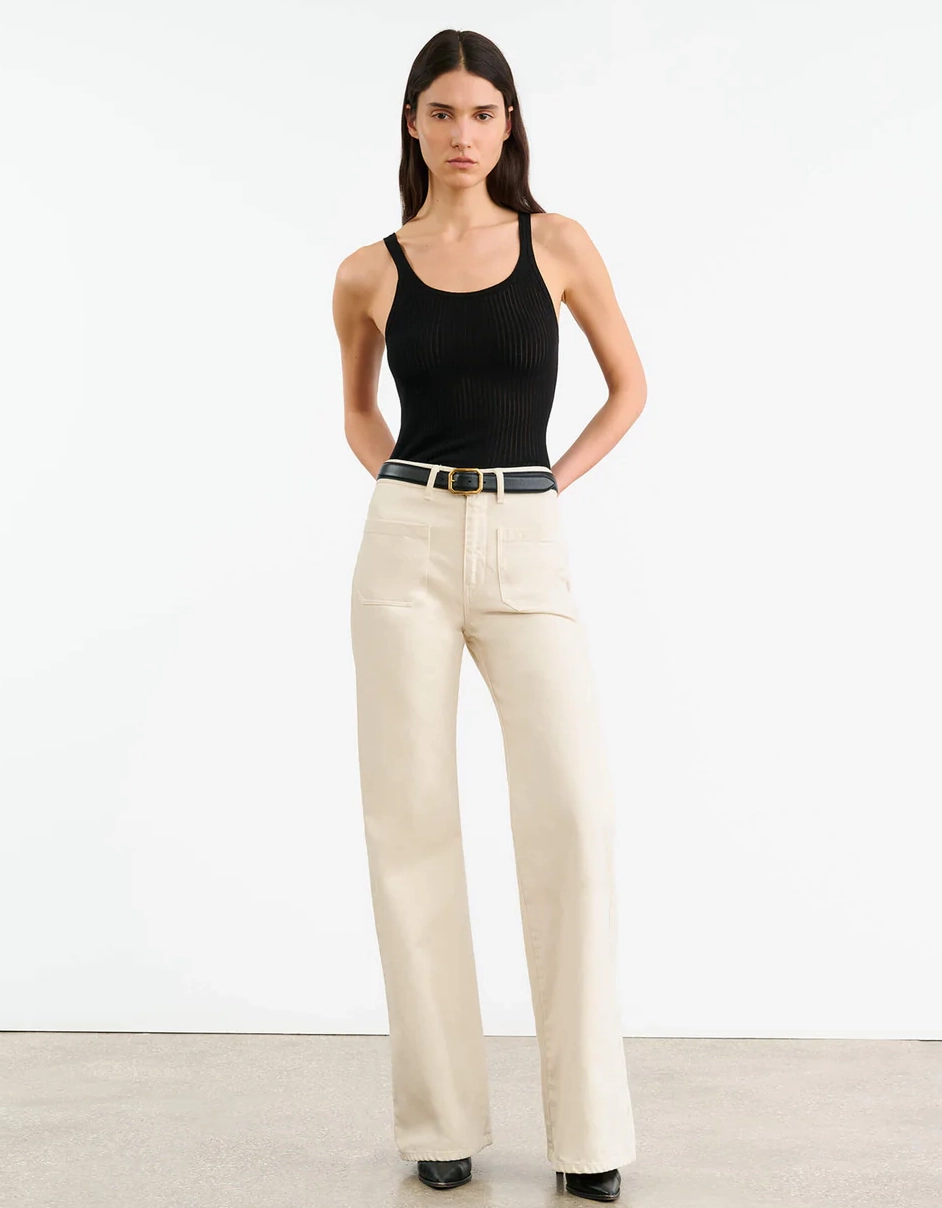 Florence Pant in Stone Curved Waistline Simple Utility