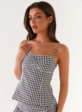 Bellamy Top - Black Gingham Textured Weave