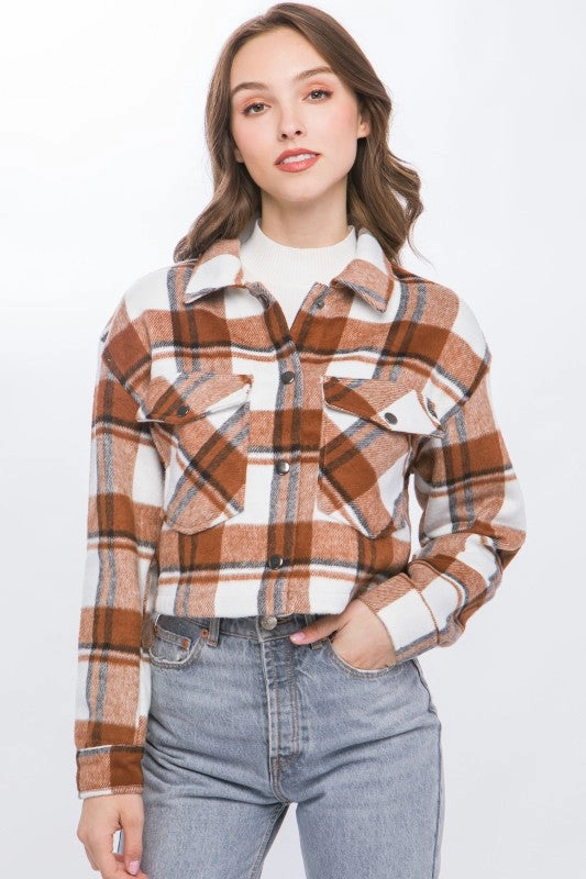 Airtight Seam Sealing On The Go Layer Brian Plaid Cropped Button Down Jacket
