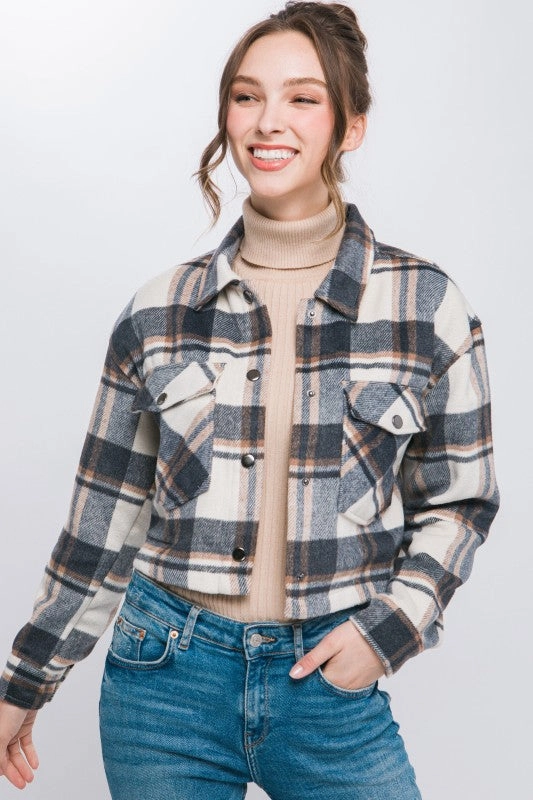 Brian Plaid Cropped Button Down Jacket Ergonomic Cut
