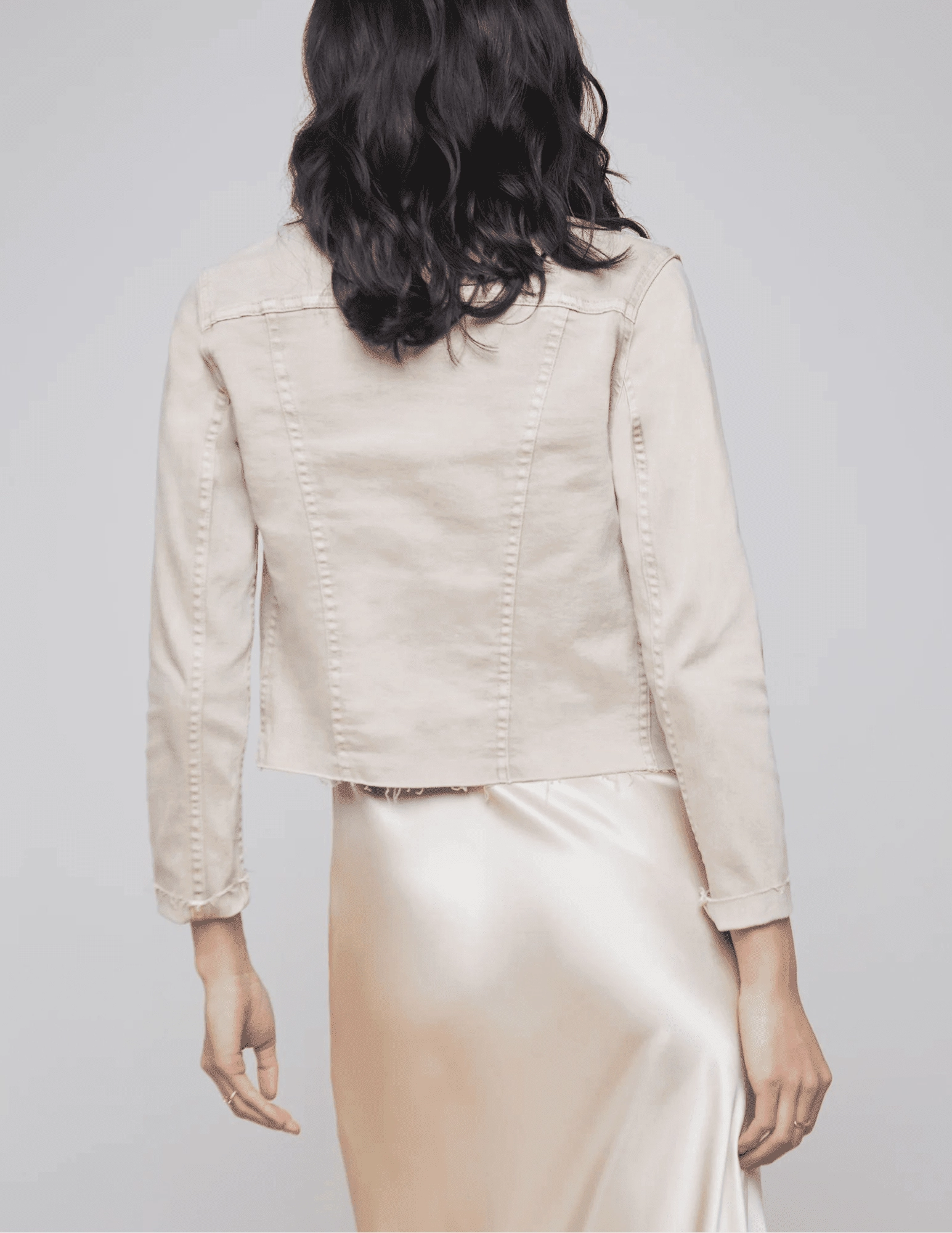 Mid-rise fit TearResistantMaterial L'AGENCE Janelle Slim Denim Jacket in Biscuit