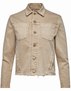 Recycled Material Construction L'AGENCE Janelle Slim Denim Jacket in Biscuit