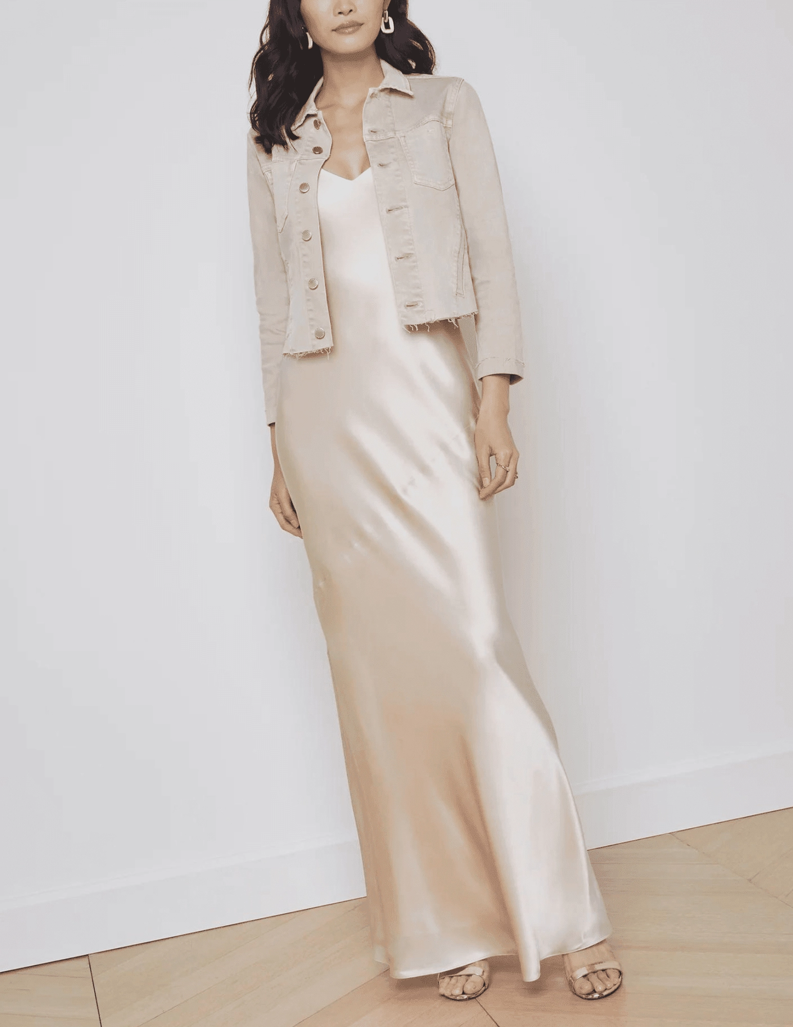 HeatRetentionTechnology L'AGENCE Janelle Slim Denim Jacket in Biscuit