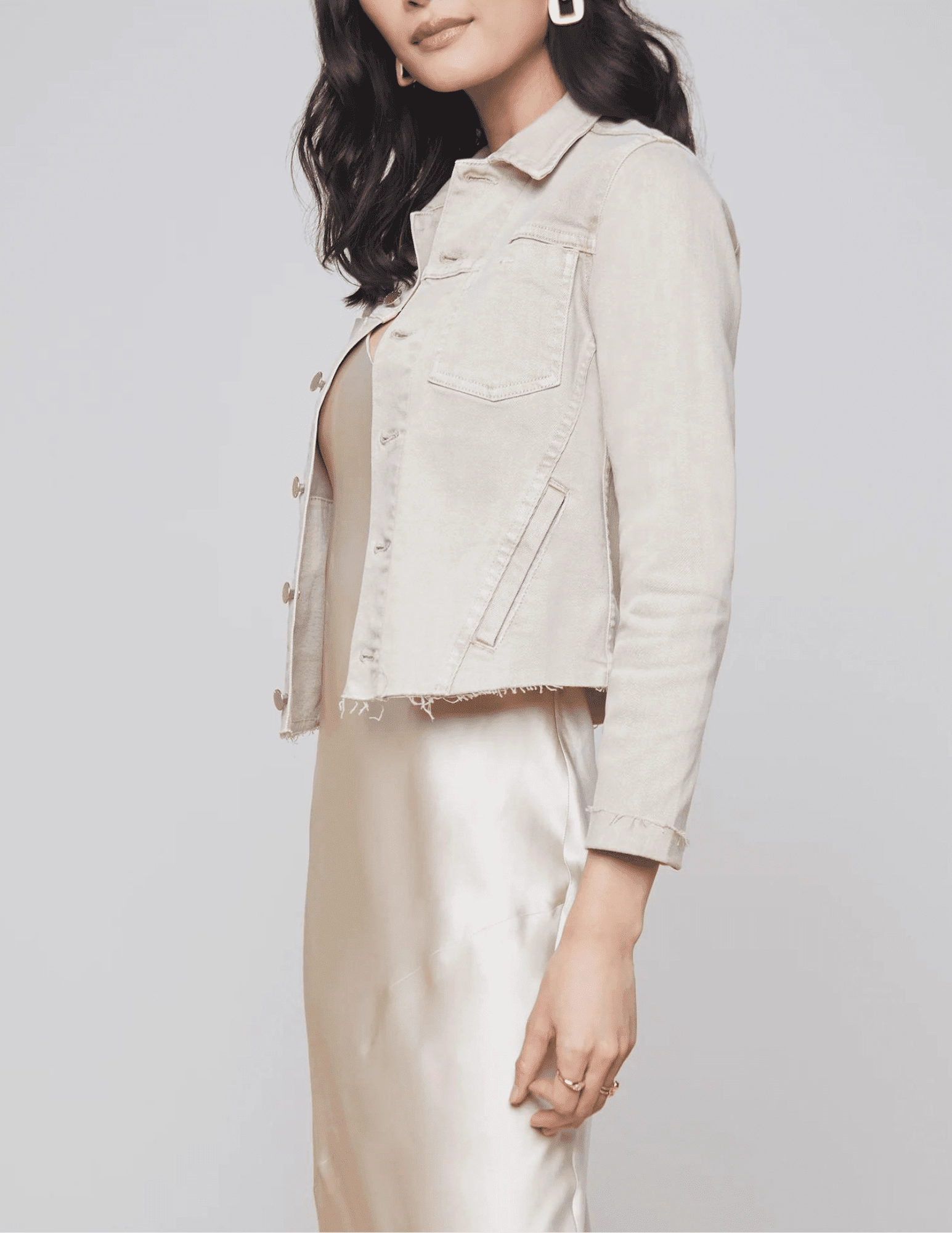 L'AGENCE Janelle Slim Denim Jacket in Biscuit Eco Certified Textiles