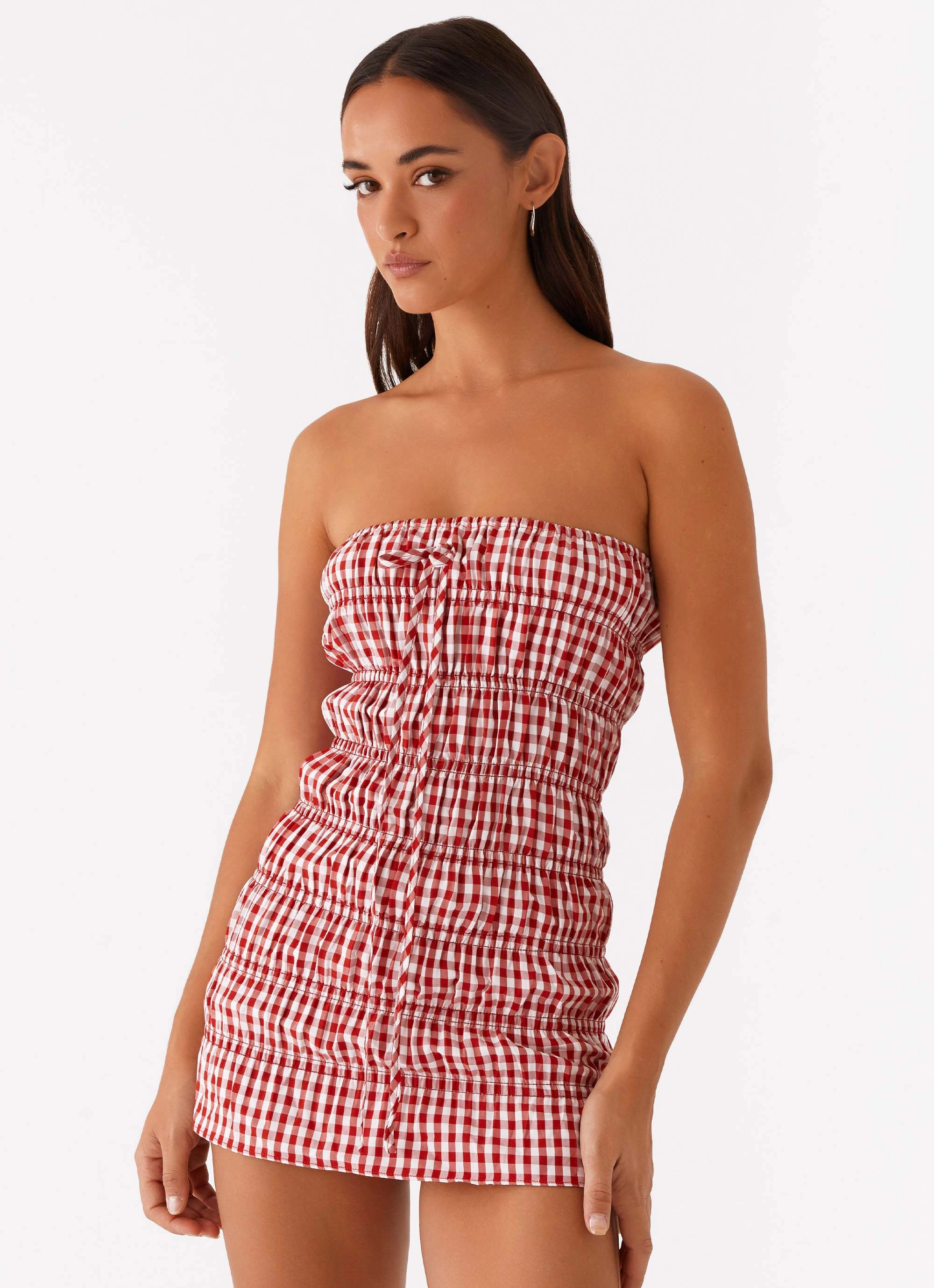 Adele Mini Dress - Red Gingham Romantic Vibes Light Layers