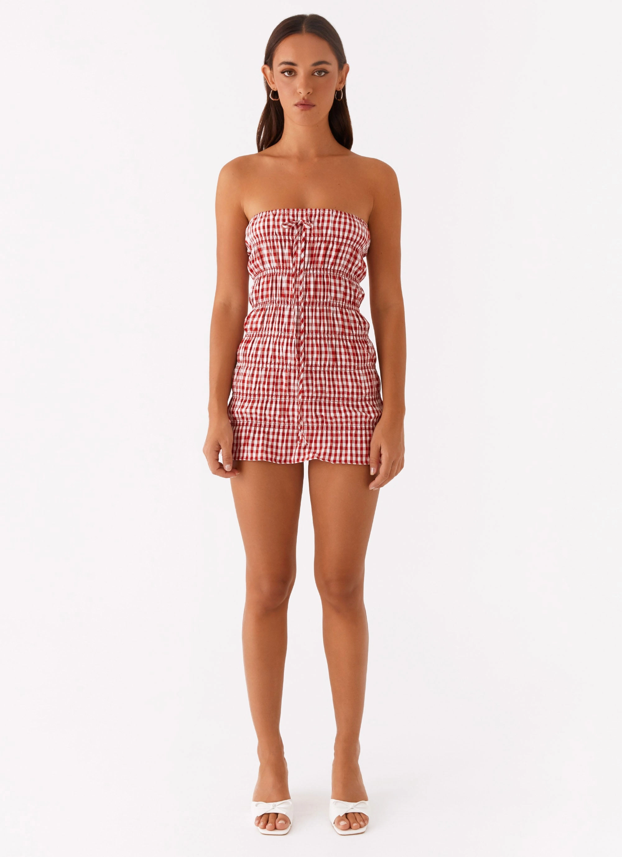 Adele Mini Dress - Red Gingham Modern Cut Soft Stitch