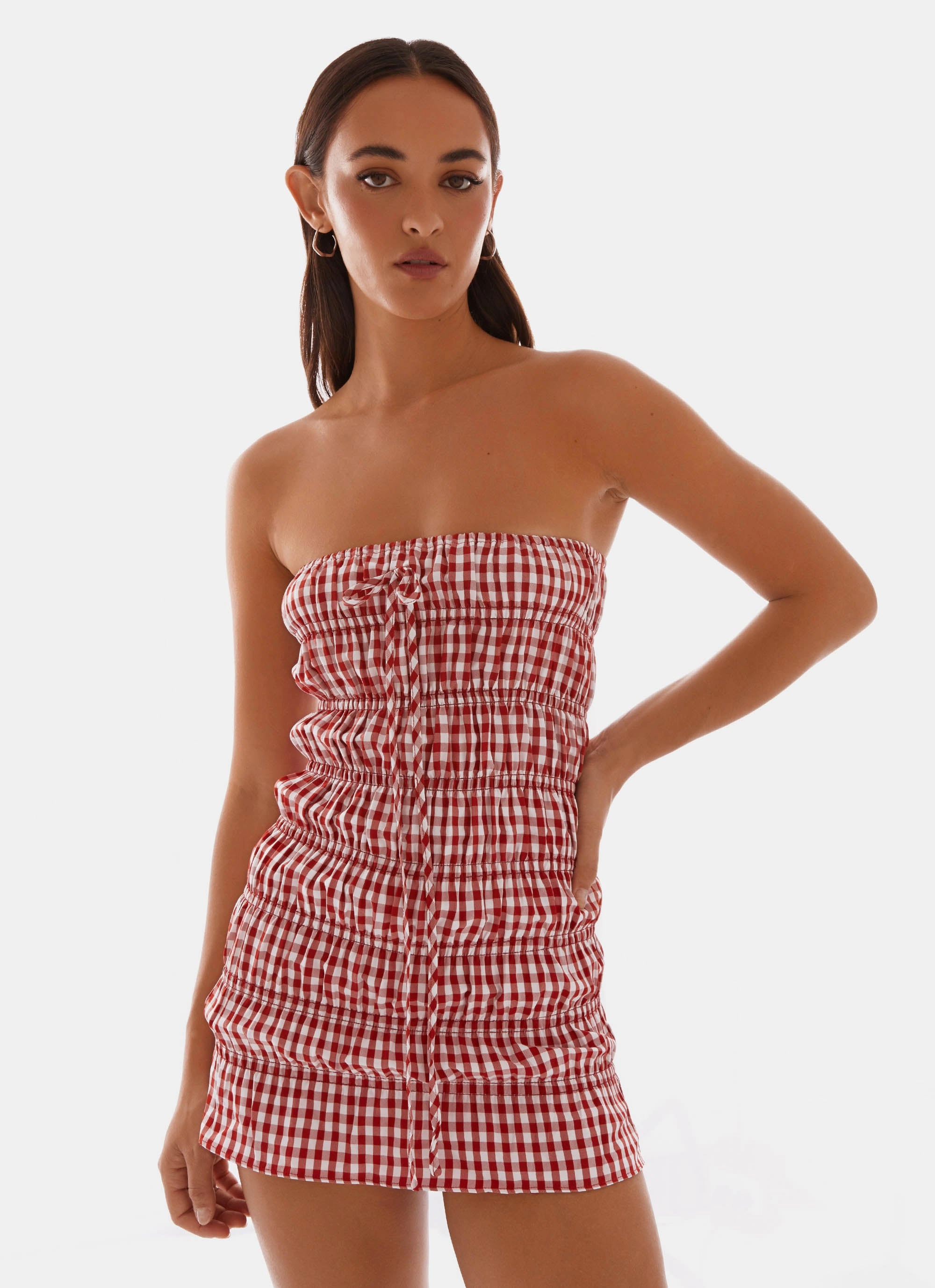 Adele Mini Dress - Red Gingham Morning Glow