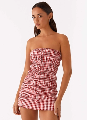 Adele Mini Dress - Red Gingham Reversible-Style