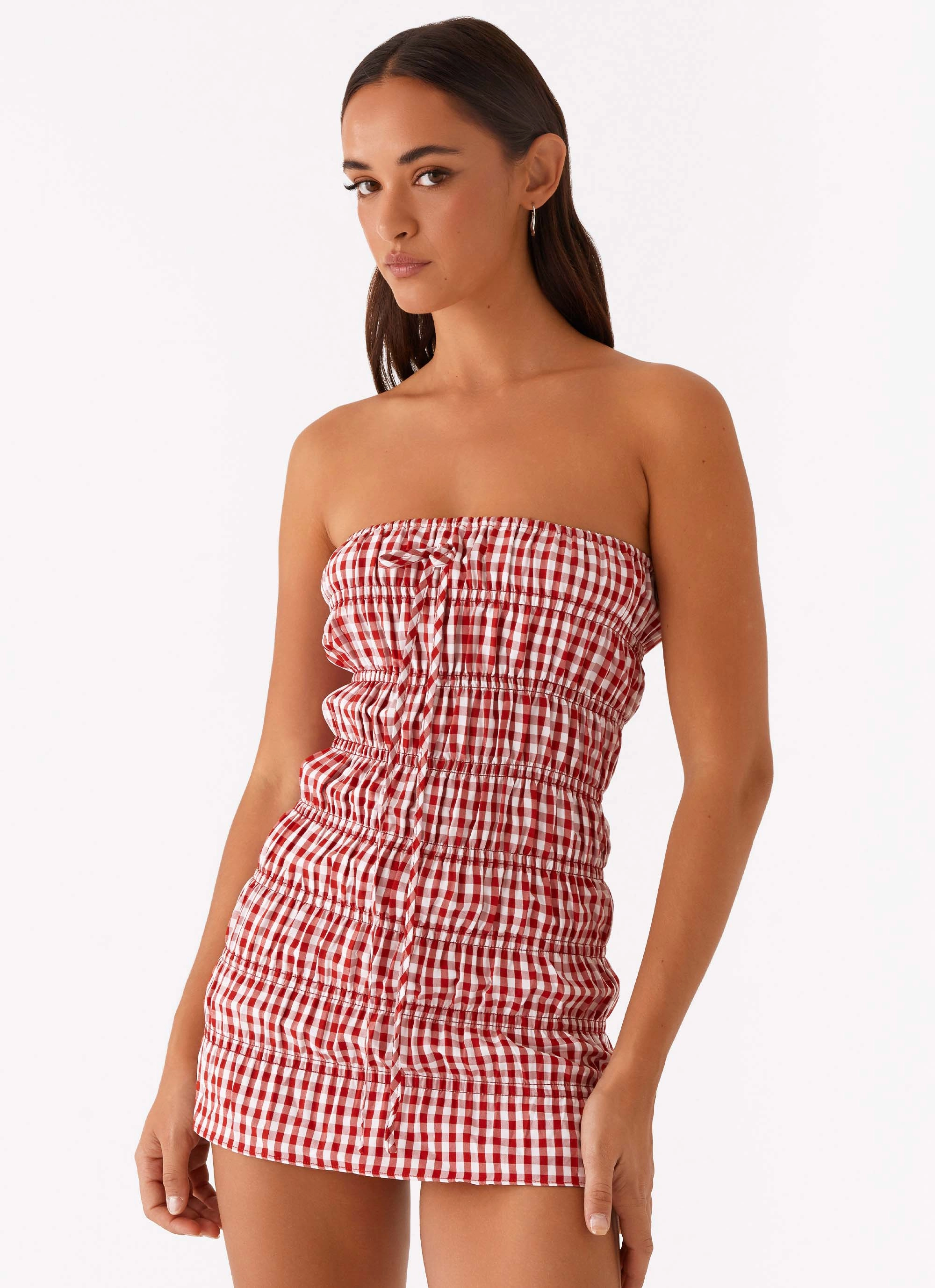 Adele Mini Dress - Red Gingham Reversible-Style