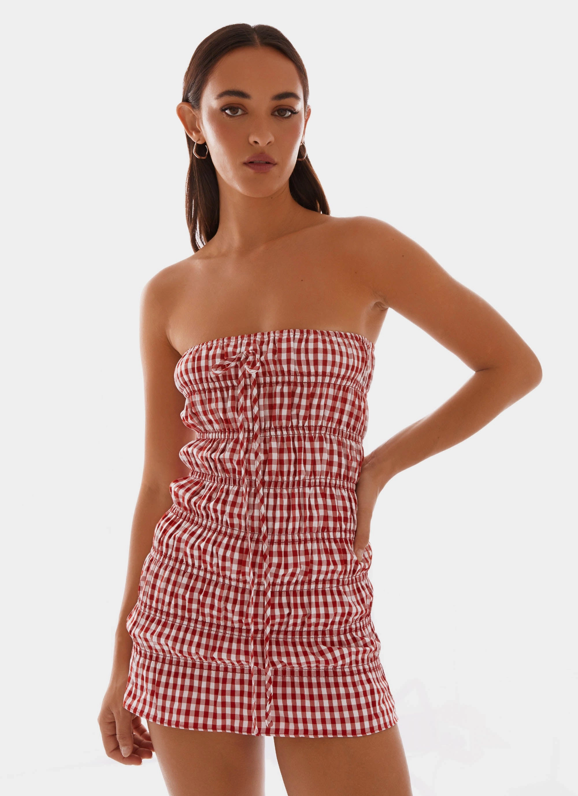 Breath Soft ReinforcedHem Adele Mini Dress - Red Gingham