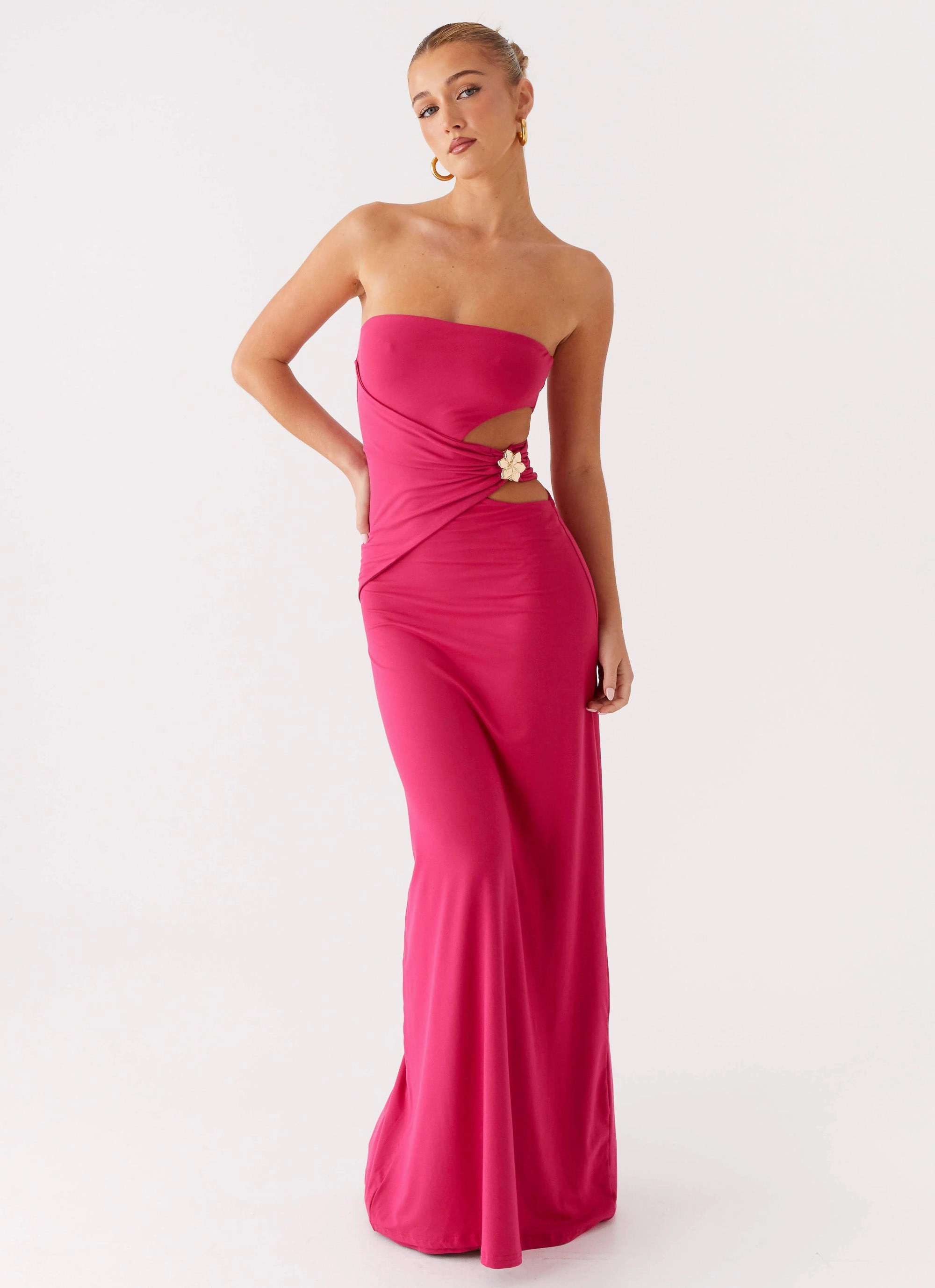 Layered Fit Statement Neck Anetta Maxi Dress - Fuchsia