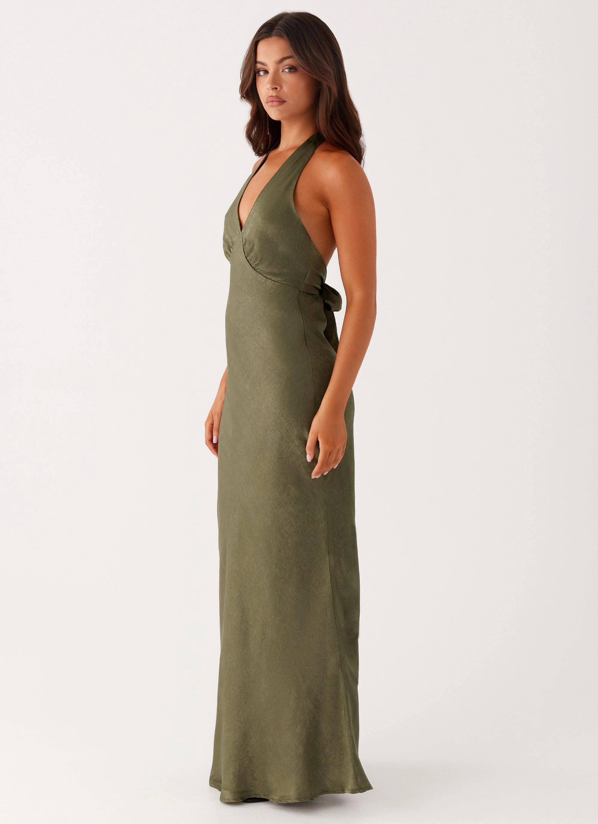 Heavy Hearted Satin Maxi Dress - Khaki Vacation Outfit Cozy Balance