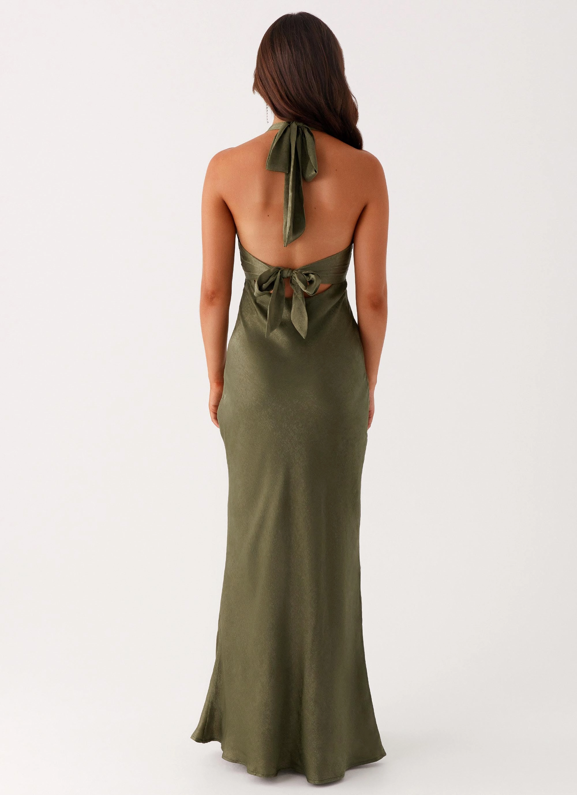 Flowy summer gown Trendy Vibes Heavy Hearted Satin Maxi Dress - Khaki