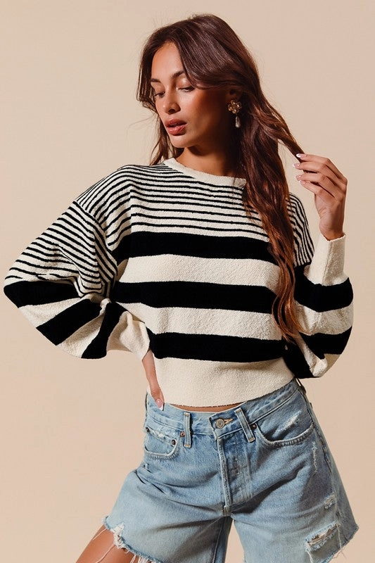 Meredith Multi Stripe Knitted Casual Sweater Top S-XL Sophisticated Comfort