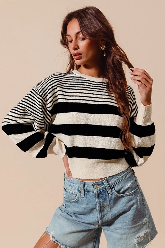 Knitted Comfort Cozy Must-Have Meredith Multi Stripe Knitted Casual Sweater Top S-XL