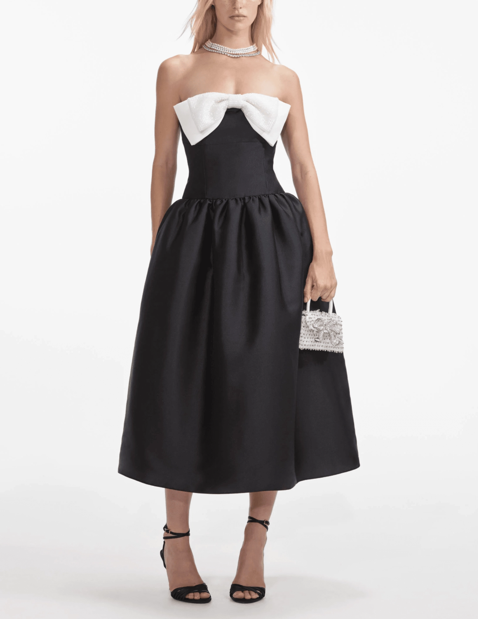Self-Portrait Taffeta Contrast Bow Midi Dress SALE Color Pop Office Wear