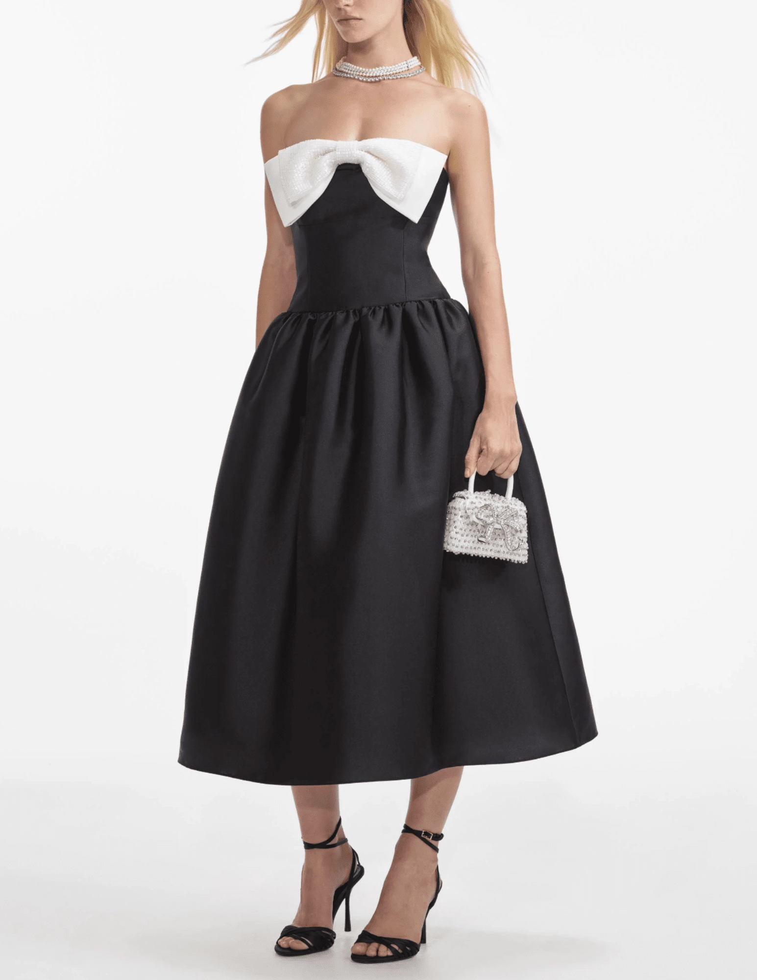 Abrasion Proof Reinforcements Self-Portrait Taffeta Contrast Bow Midi Dress SALE