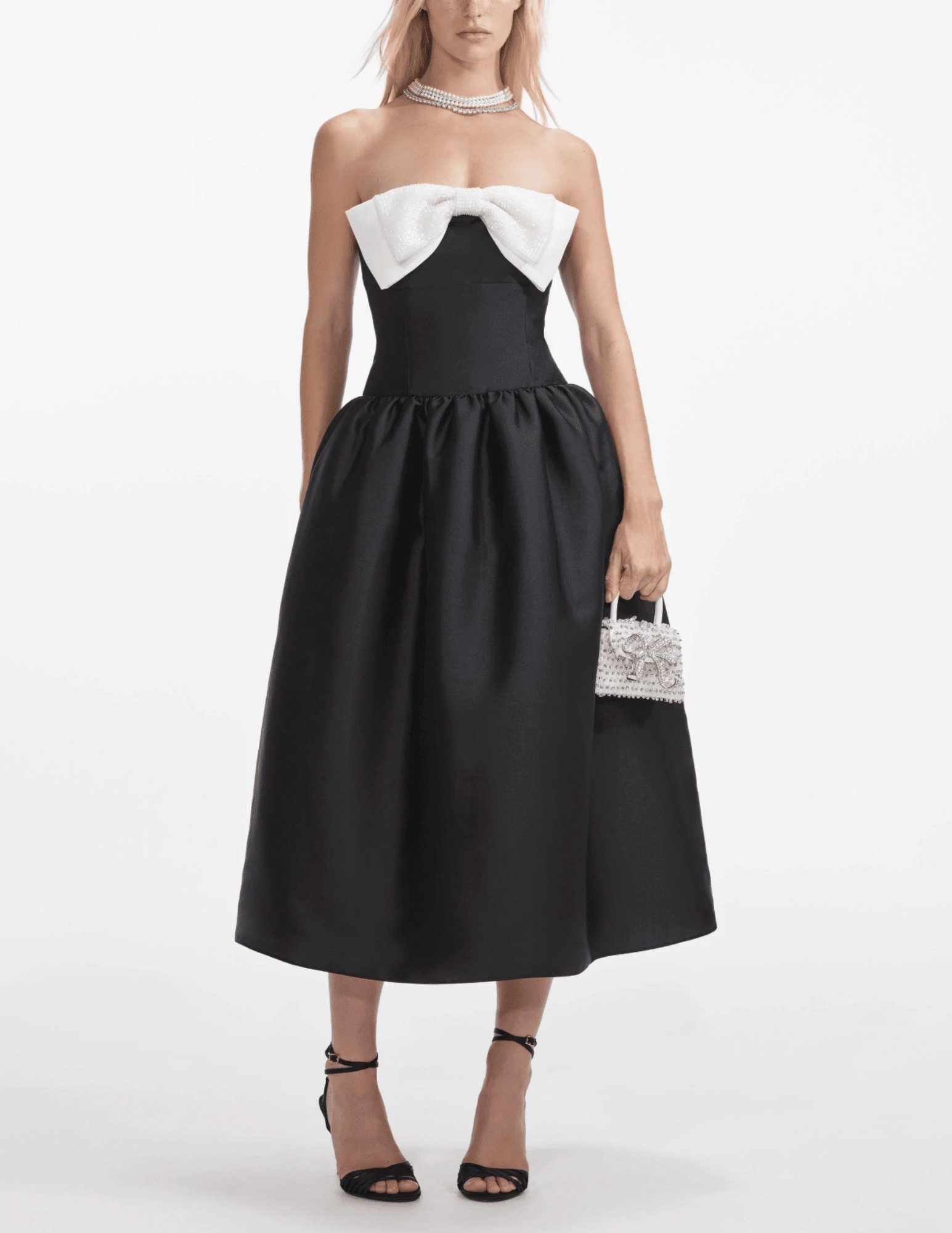Self-Portrait Taffeta Contrast Bow Midi Dress SALE Dreamy Motion Holiday-Party