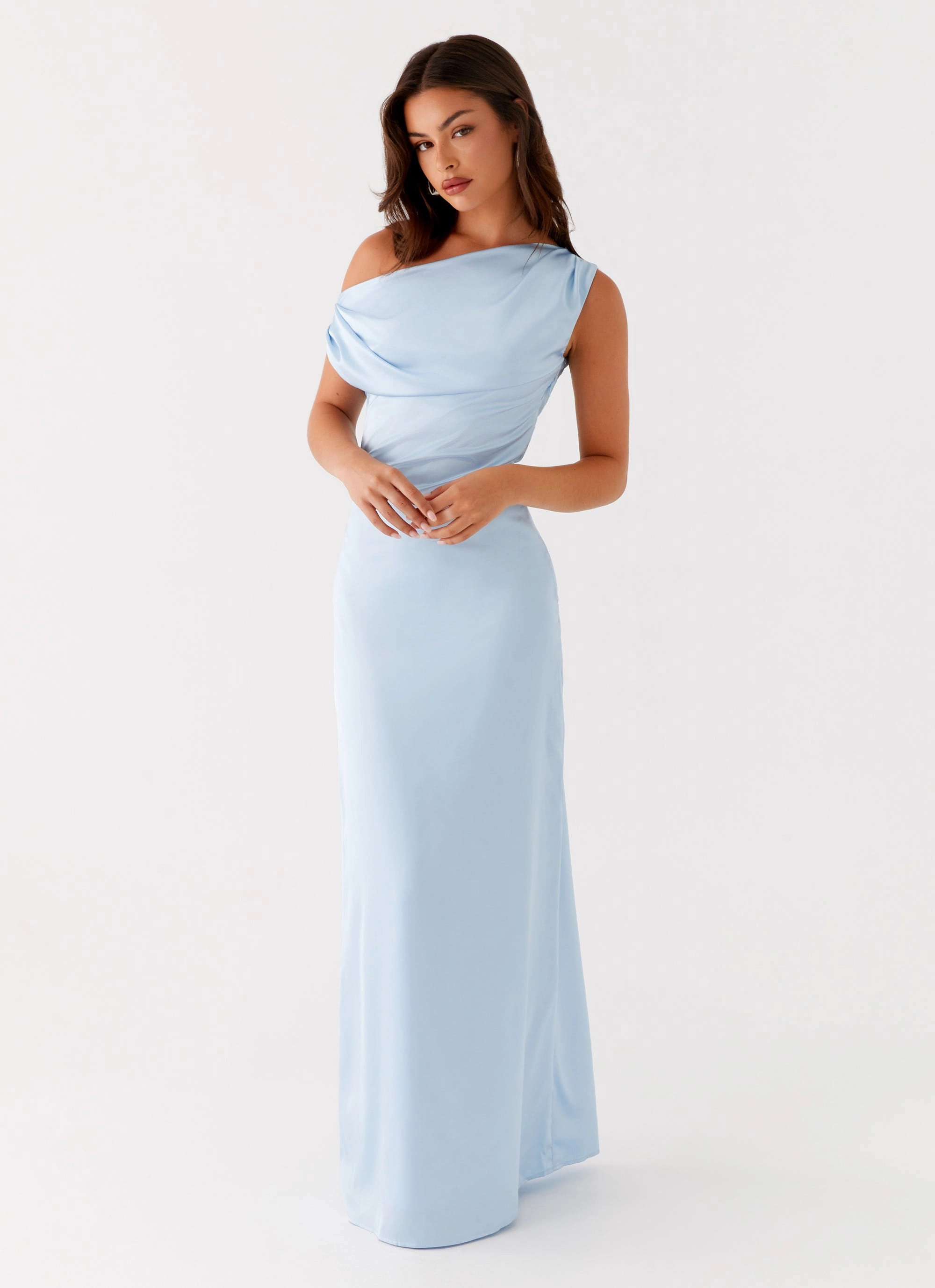 Heart Of Glass Satin Maxi Dress - Blue Layered-Look