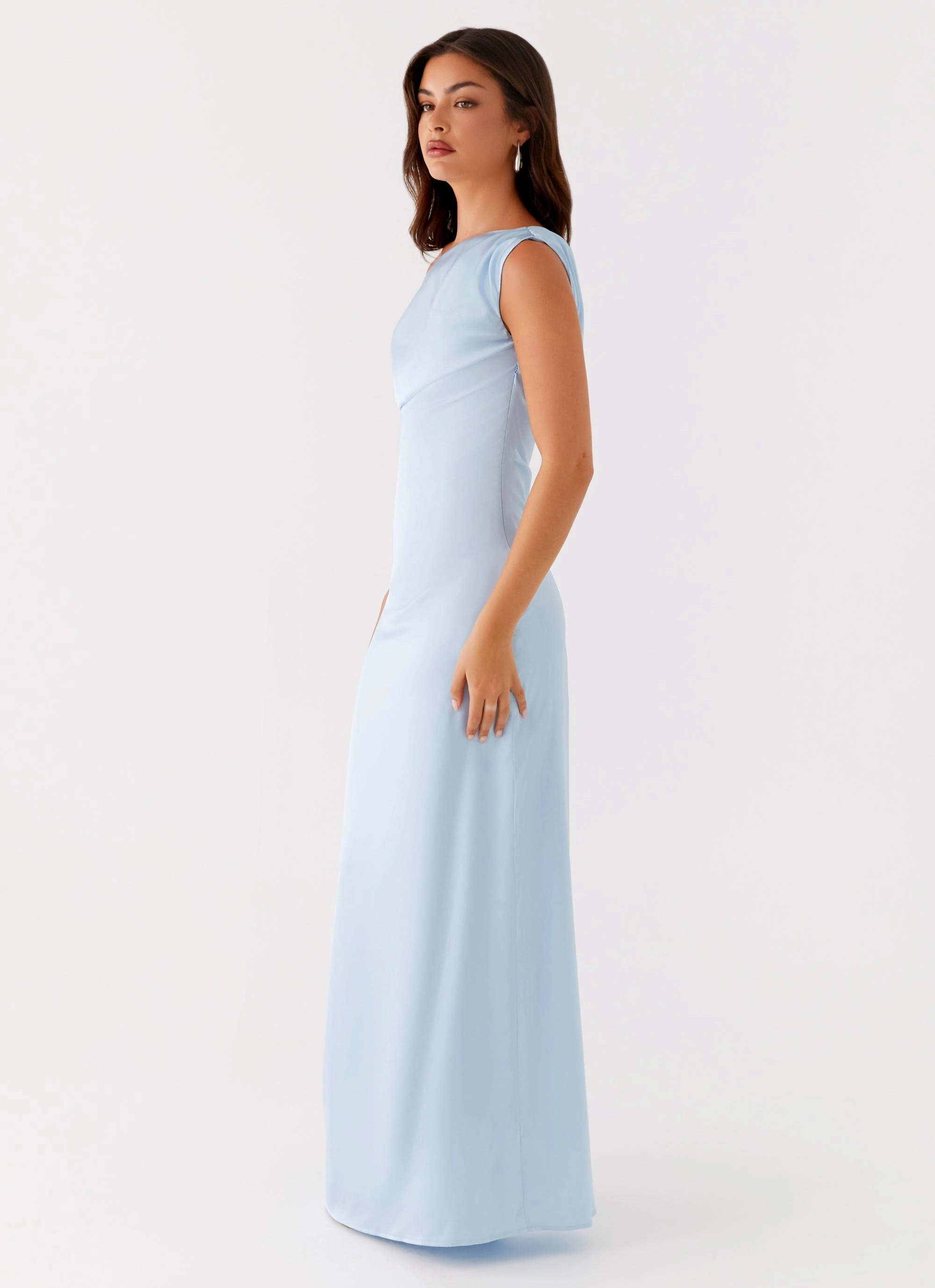 Heart Of Glass Satin Maxi Dress - Blue Stylish Design