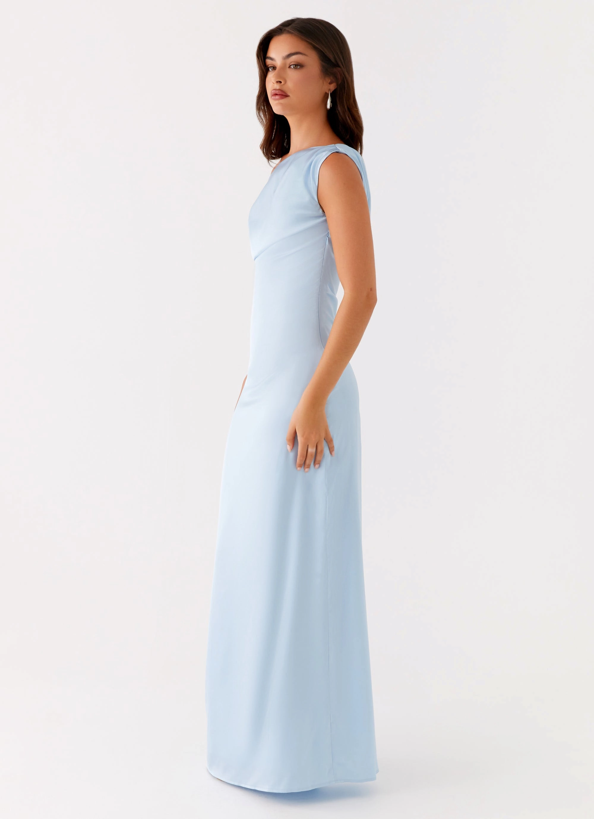 Heart Of Glass Satin Maxi Dress - Blue Layered Volume
