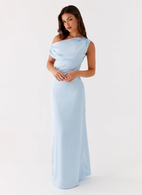 Heart Of Glass Satin Maxi Dress - Blue Sleek And Stylish