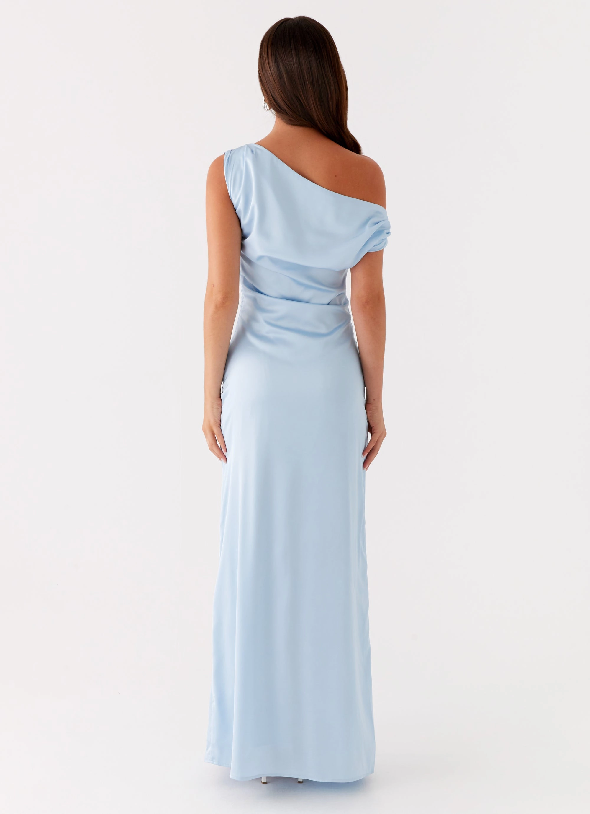 Stylish Mood Heart Of Glass Satin Maxi Dress - Blue