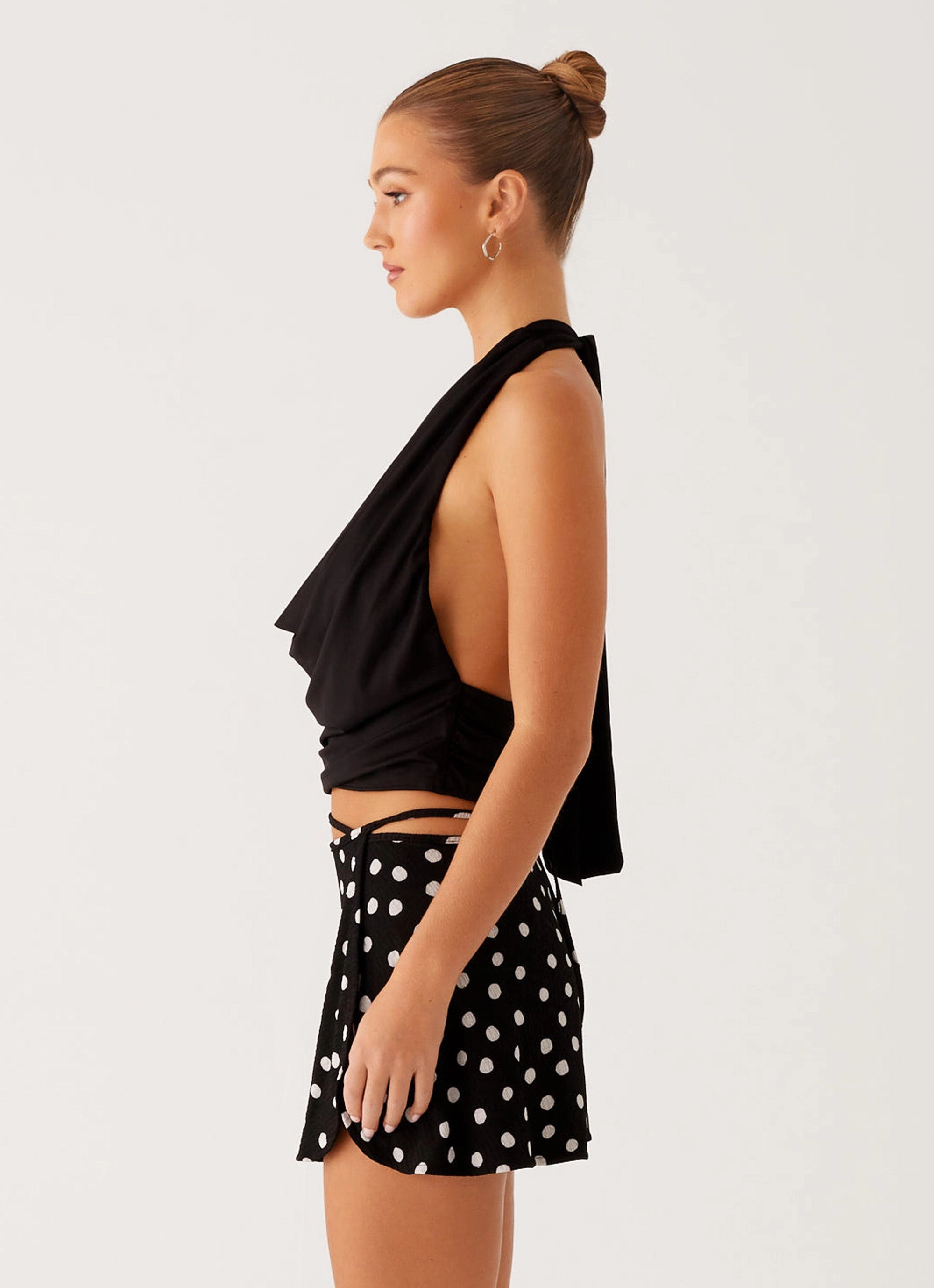 Ashi Cowl Top - Black MeshPanel