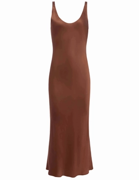L'AGENCE Akiya Scoop Neck Midi Dress in Hot Fudge CompressionFitFabric All-Purpose Wear