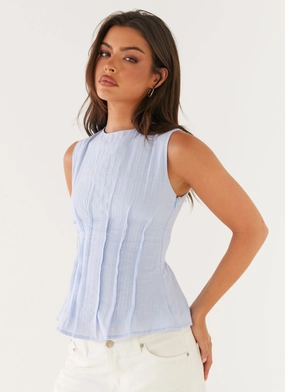 Franco Tie Back Top - Blue Summer Blouse