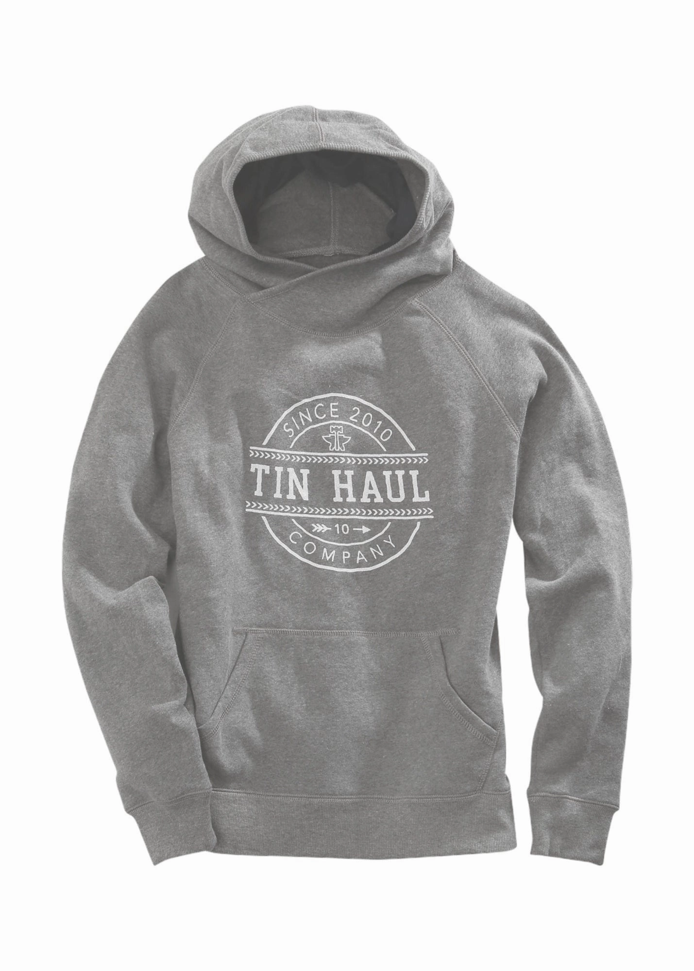 Tin Haul Womens Since 2010 Circle Grey Cotton Blend Hoodie Foldable Collar Functional Zip Detail