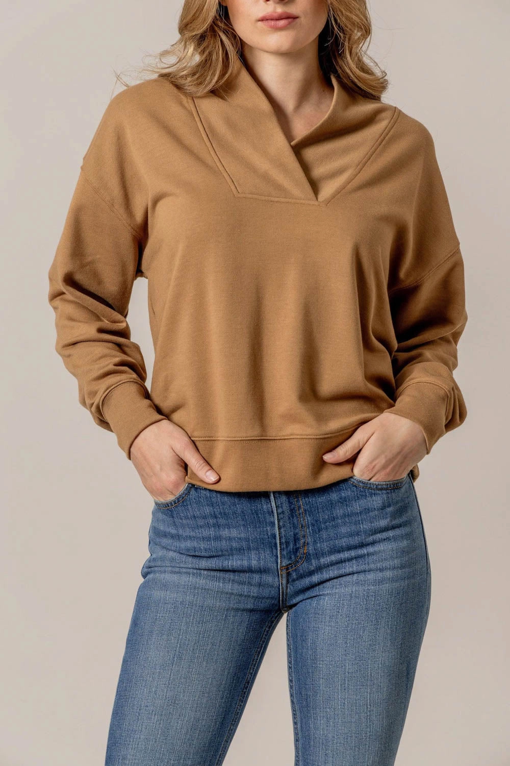 Warm & Soft Knitwear Essential Kimes Ranch Womens Sandy Tan Cotton Blend Sweatshirt