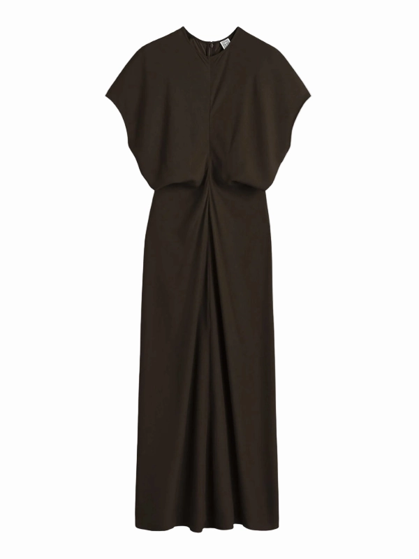 Skin Tone Front-Pocket Slouch Waist Dress in Bark