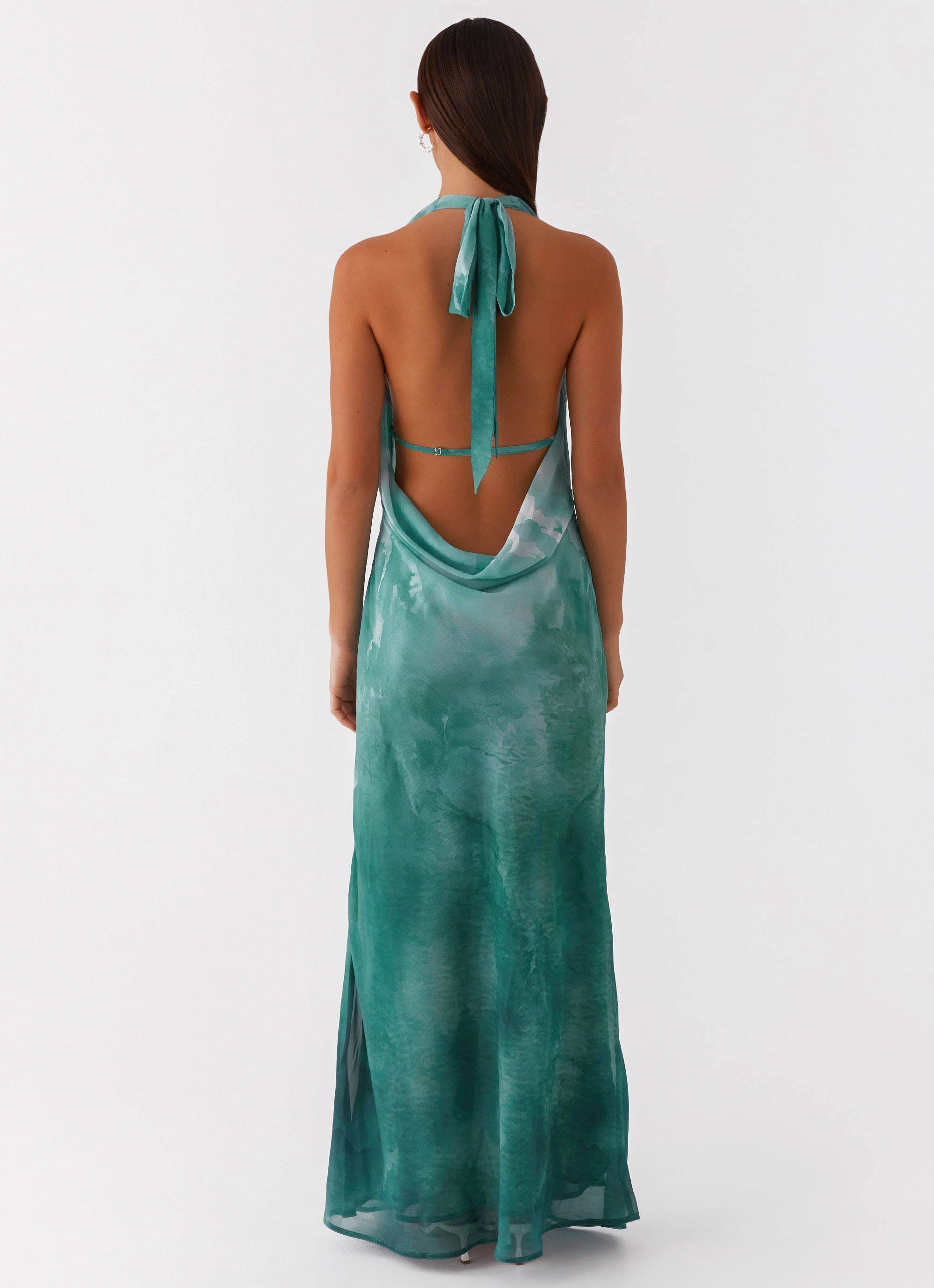 Scandi Clean Nerissa Cowl Neck Maxi Dress - Green Tie Dye