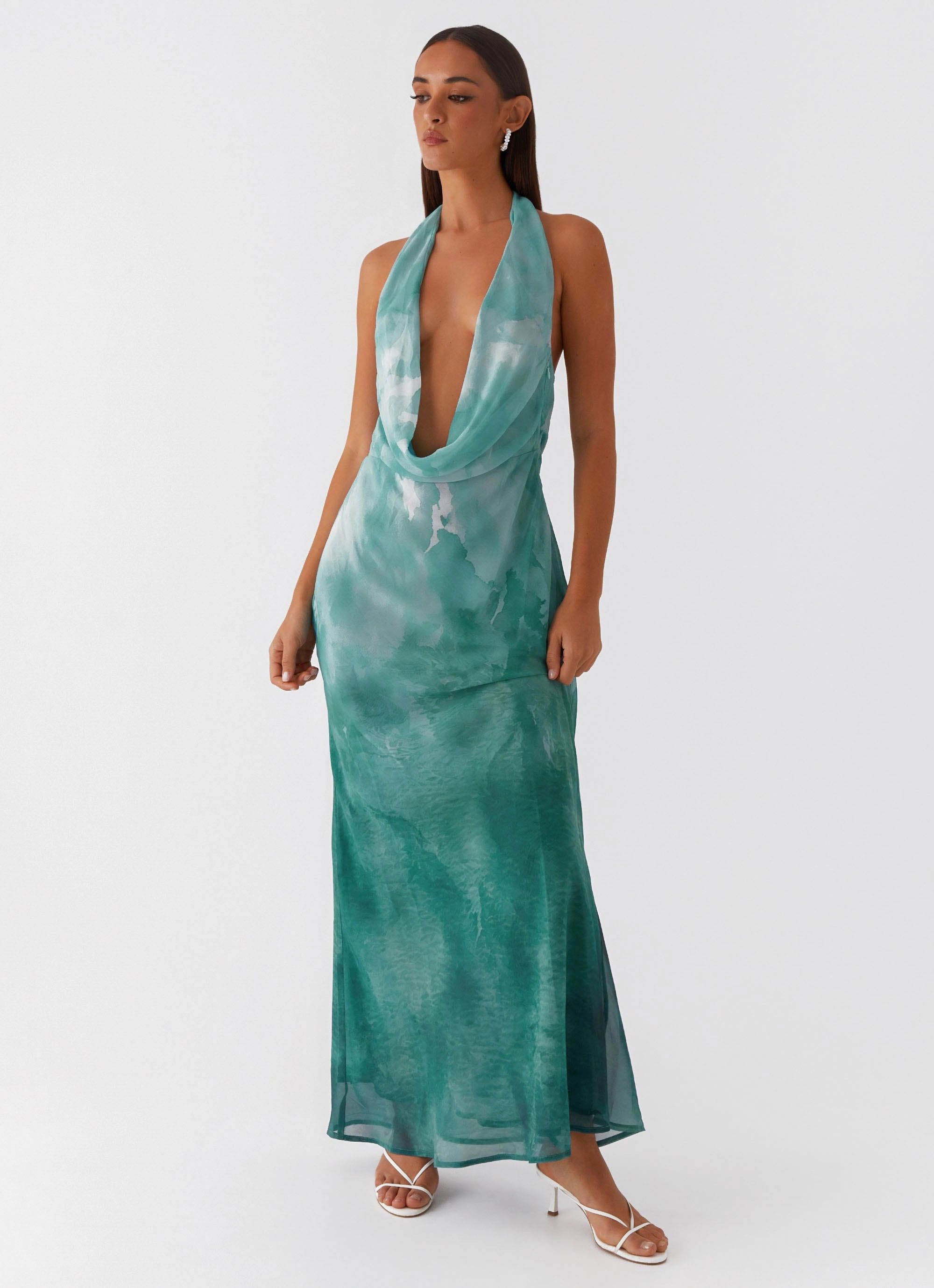 Relaxed Comfort Look Nerissa Cowl Neck Maxi Dress - Green Tie Dye