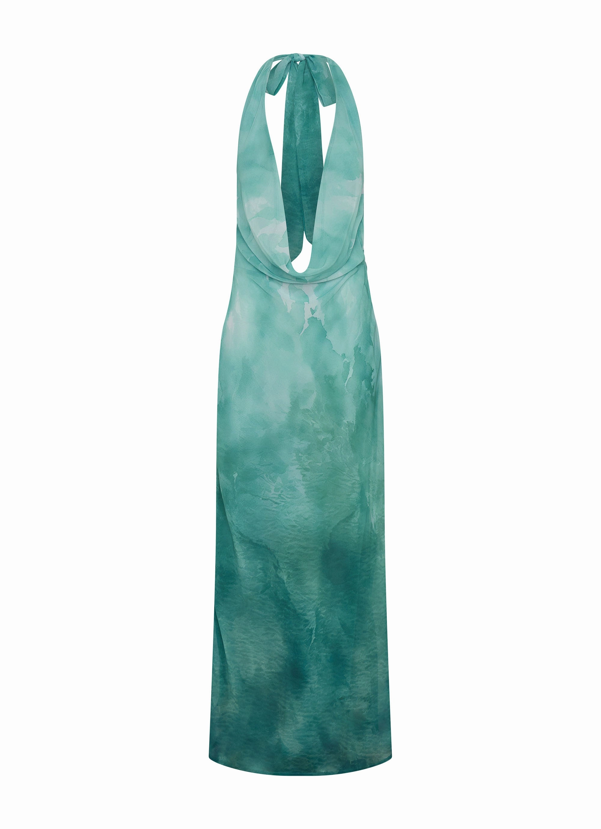 Flattering Cut Wear Nerissa Cowl Neck Maxi Dress - Green Tie Dye