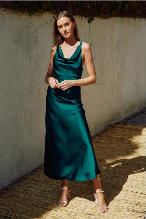 LowImpact Dye Process V Neck Design Twist and Shout Maxi Dress - Teal