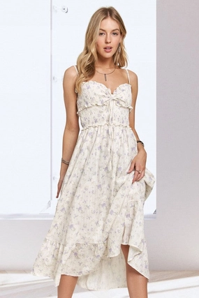 MALINA RUFFLED SMOCKING TOP FLORAL MIDI DRESS Comfortable and Fashionable