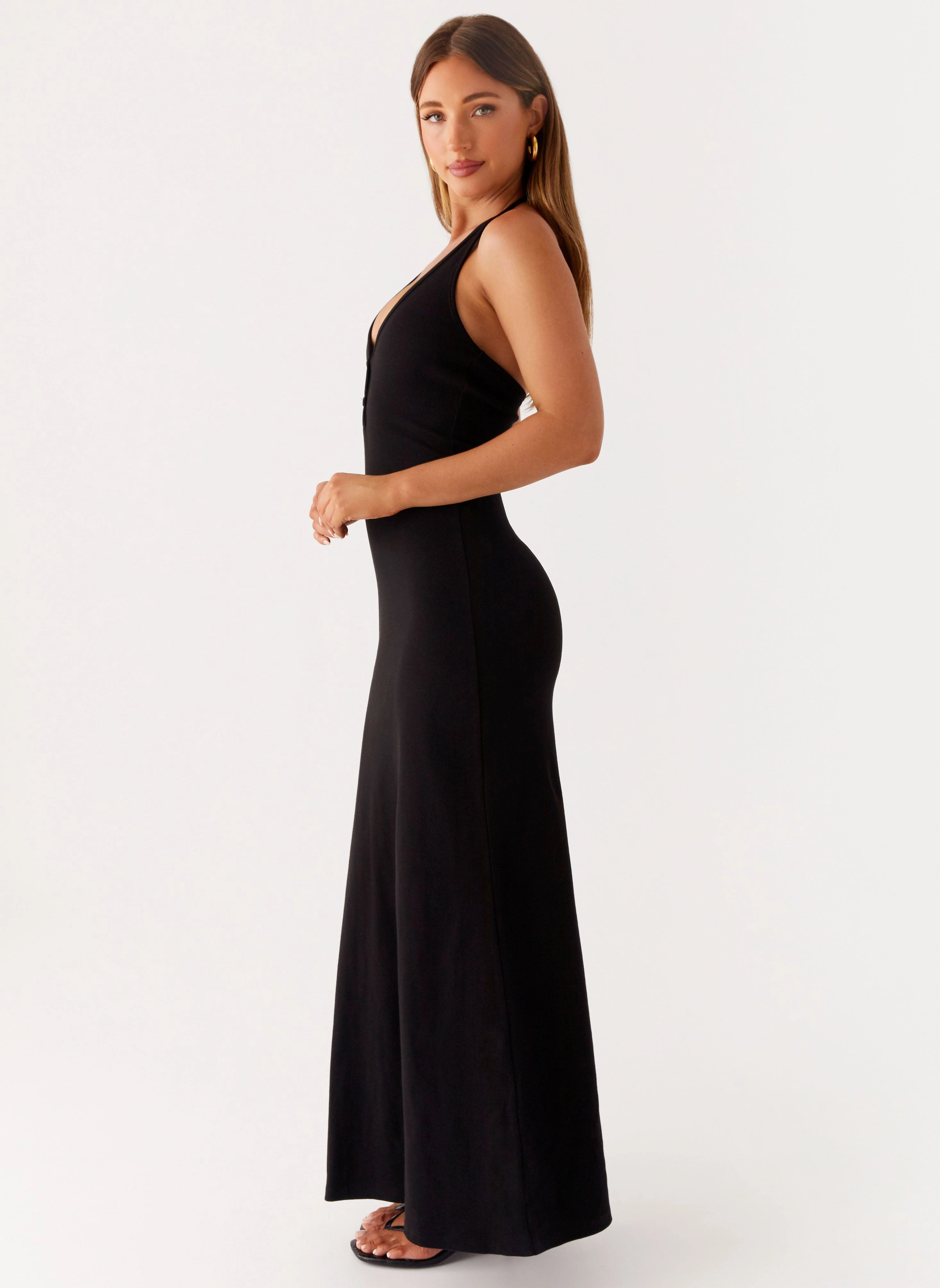 Yaselle Button Front Maxi Dress - Black Ethically-Made