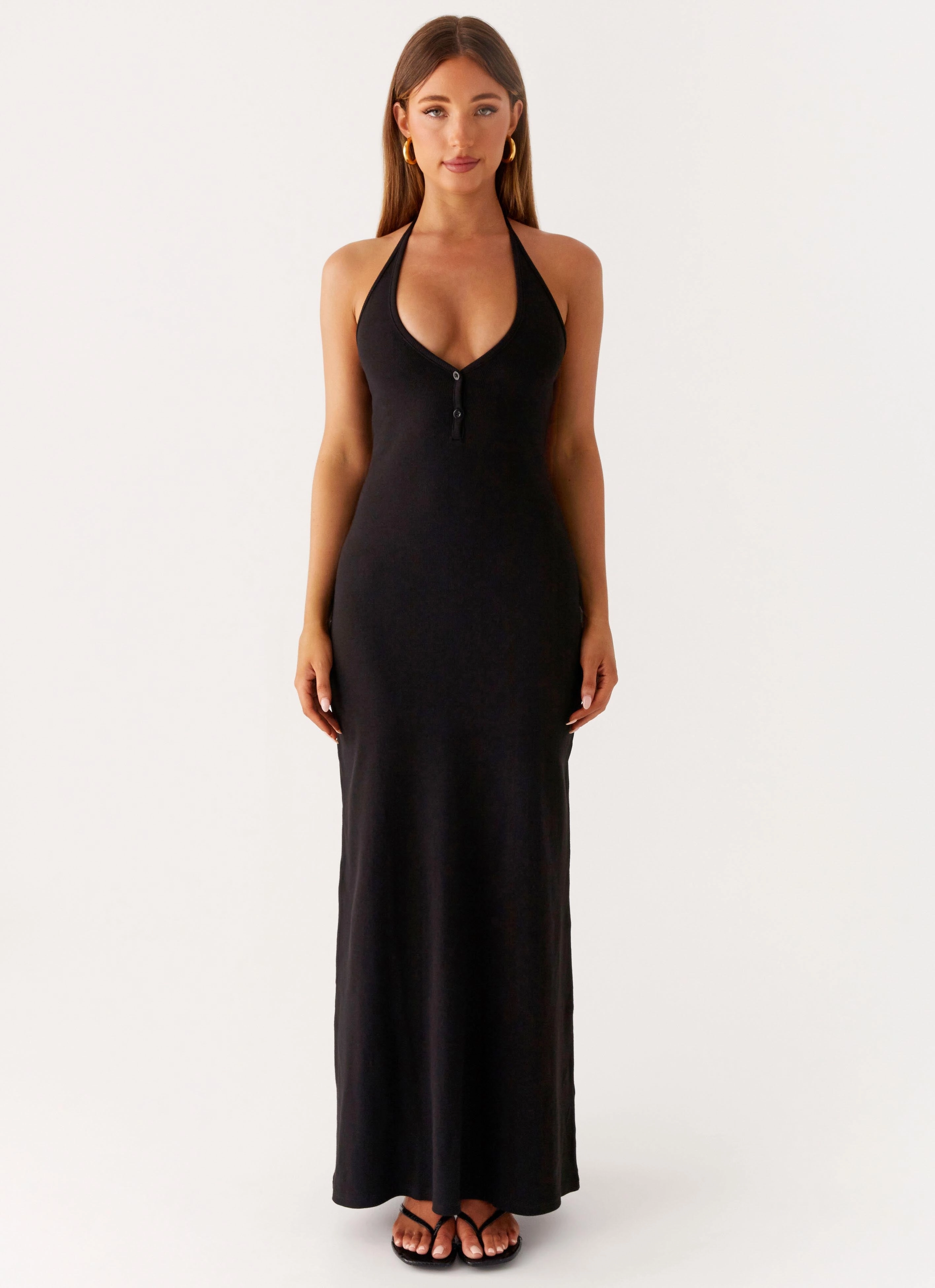 Flowy summer gown Yaselle Button Front Maxi Dress - Black