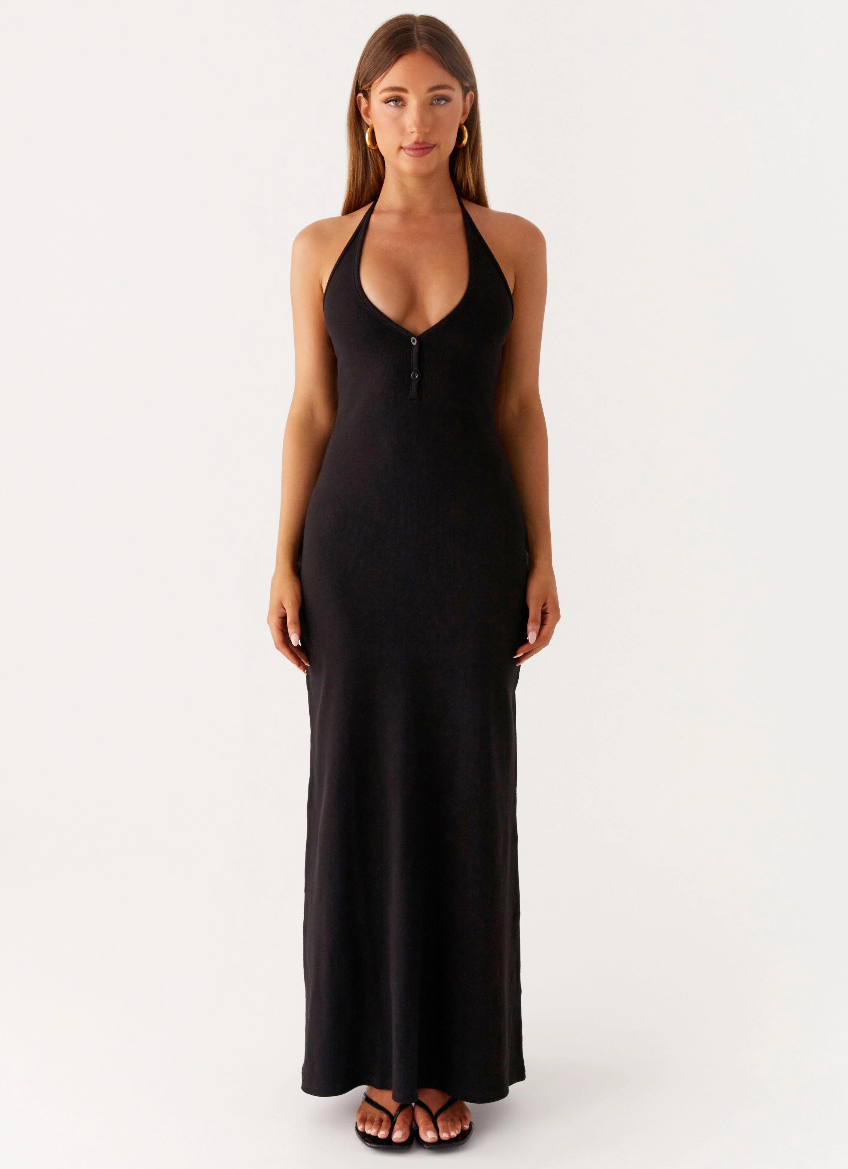 Vibrant Colors Casual Pick Yaselle Button Front Maxi Dress - Black