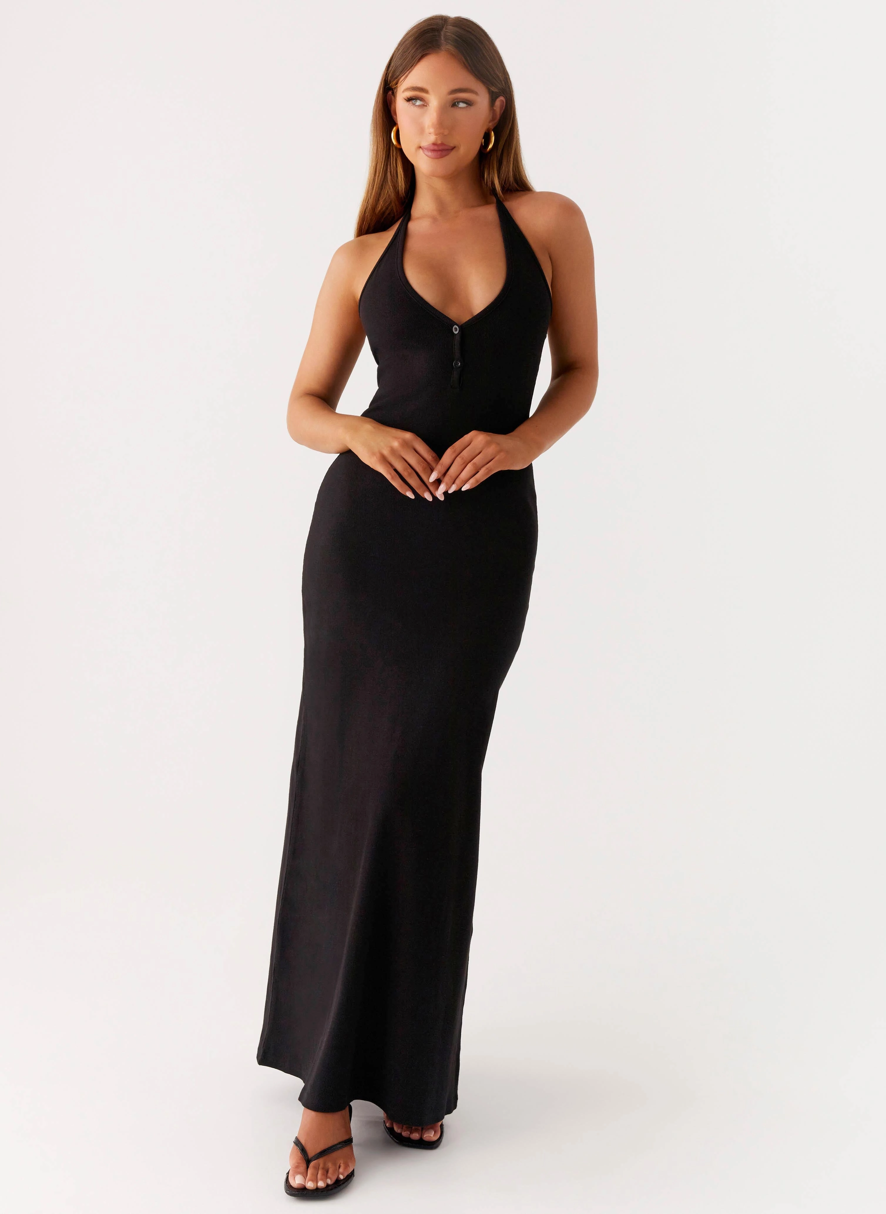 Yaselle Button Front Maxi Dress - Black Polished Appearance